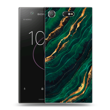 Пластиковый чехол на Sony Xperia XZ1 Compact с принтом Мрамор зеленое золото Пластиковый чехол на Sony Xperia XZ1 Compact с принтом Мрамор зеленое золото