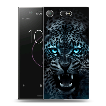 Пластиковый чехол на Sony Xperia XZ1 Compact с принтом Темный леопард Пластиковый чехол на Sony Xperia XZ1 Compact с принтом Темный леопард