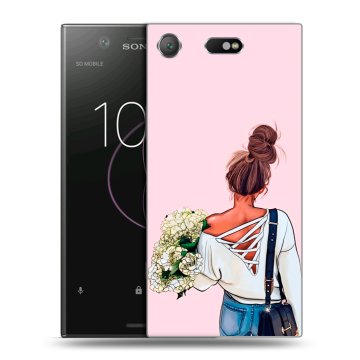 Пластиковый чехол на Sony Xperia XZ1 Compact с принтом Девушка и букет Пластиковый чехол на Sony Xperia XZ1 Compact с принтом Девушка и букет