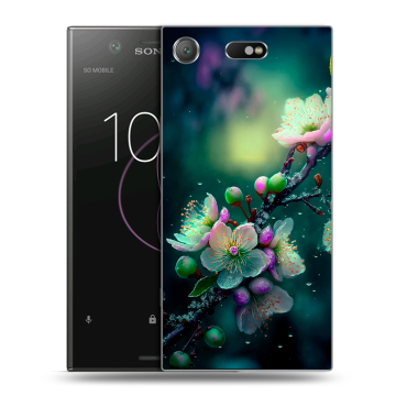 Пластиковый чехол на Sony Xperia XZ1 Compact с принтом Цветы и мрамор Пластиковый чехол на Sony Xperia XZ1 Compact с принтом Цветы и мрамор