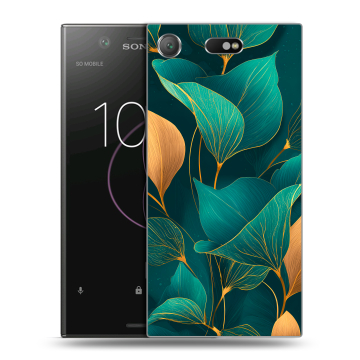 Пластиковый чехол на Sony Xperia XZ1 Compact с принтом Листья и золото Пластиковый чехол на Sony Xperia XZ1 Compact с принтом Листья и золото