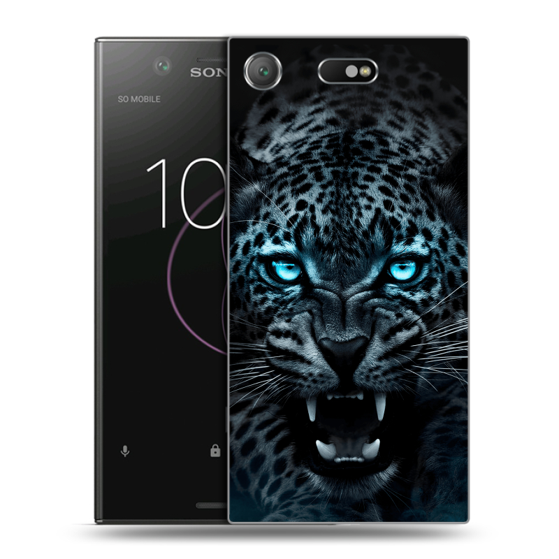 Пластиковый чехол на Sony Xperia XZ1 Compact с принтом Темный леопард Пластиковый чехол на Sony Xperia XZ1 Compact с принтом Темный леопард