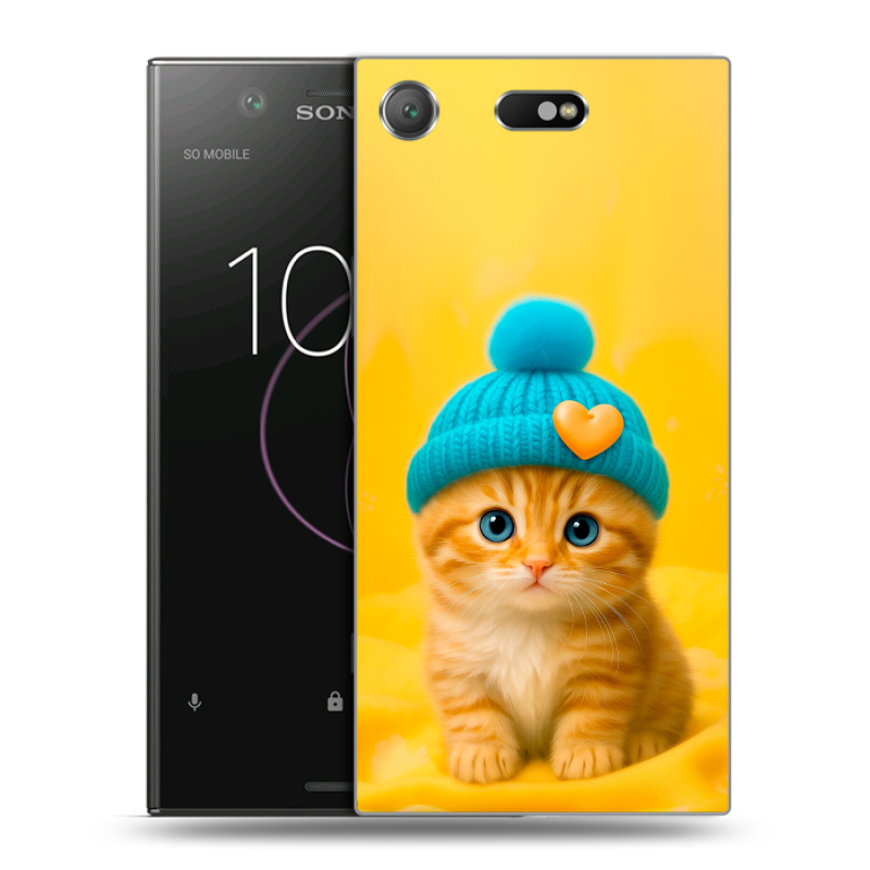 Пластиковый чехол на Sony Xperia XZ1 Compact с принтом Котенок в шапке Пластиковый чехол на Sony Xperia XZ1 Compact с принтом Котенок в шапке