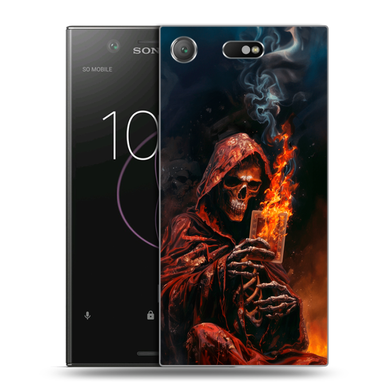 Пластиковый чехол на Sony Xperia XZ1 Compact с принтом Скелет и карты Пластиковый чехол на Sony Xperia XZ1 Compact с принтом Скелет и карты