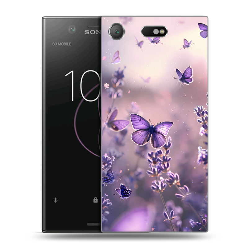 Пластиковый чехол на Sony Xperia XZ1 Compact с принтом бабочки и лаванда Пластиковый чехол на Sony Xperia XZ1 Compact с принтом бабочки и лаванда