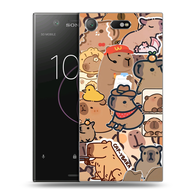 Пластиковый чехол на Sony Xperia XZ1 Compact с принтом капибара Пластиковый чехол на Sony Xperia XZ1 Compact с принтом капибара