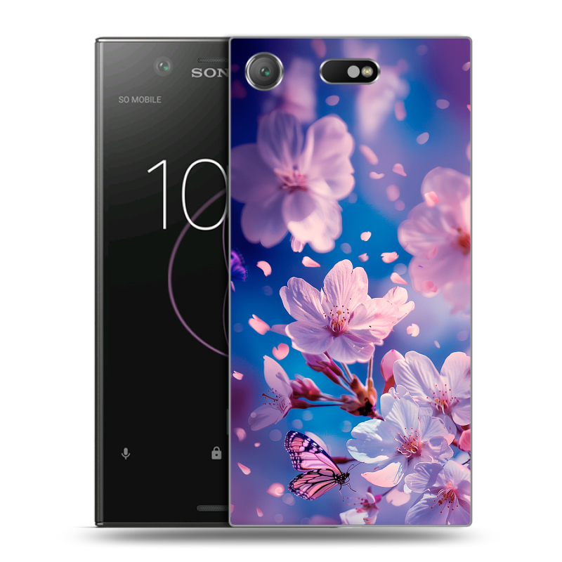 Пластиковый чехол на Sony Xperia XZ1 Compact с принтом цветы бабочки Пластиковый чехол на Sony Xperia XZ1 Compact с принтом цветы бабочки