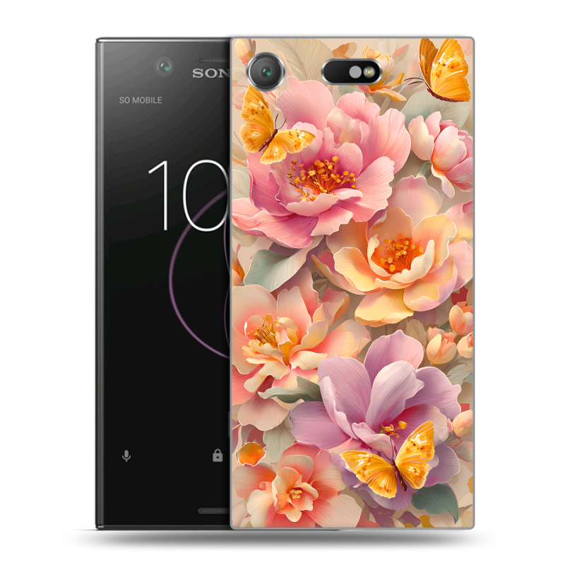 Пластиковый чехол на Sony Xperia XZ1 Compact с принтом Цветы и бабочки Пластиковый чехол на Sony Xperia XZ1 Compact с принтом Цветы и бабочки