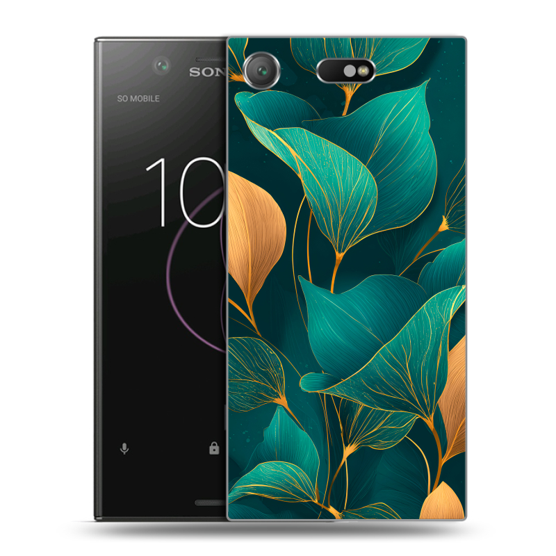Пластиковый чехол на Sony Xperia XZ1 Compact с принтом Листья и золото Пластиковый чехол на Sony Xperia XZ1 Compact с принтом Листья и золото