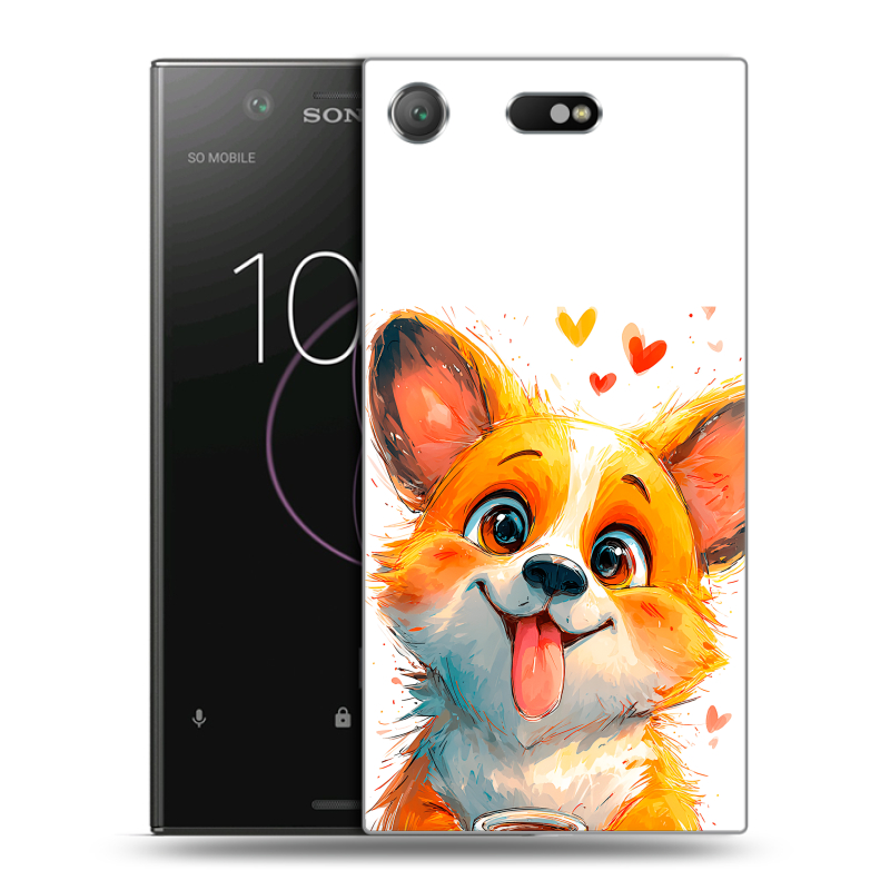 Пластиковый чехол на Sony Xperia XZ1 Compact с принтом корги Пластиковый чехол на Sony Xperia XZ1 Compact с принтом корги