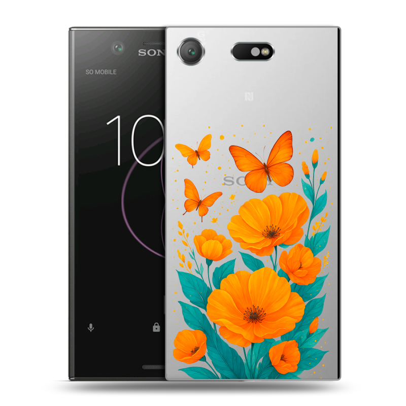 Пластиковый чехол на Sony Xperia XZ1 Compact с принтом цветы бабочки Пластиковый чехол на Sony Xperia XZ1 Compact с принтом цветы бабочки