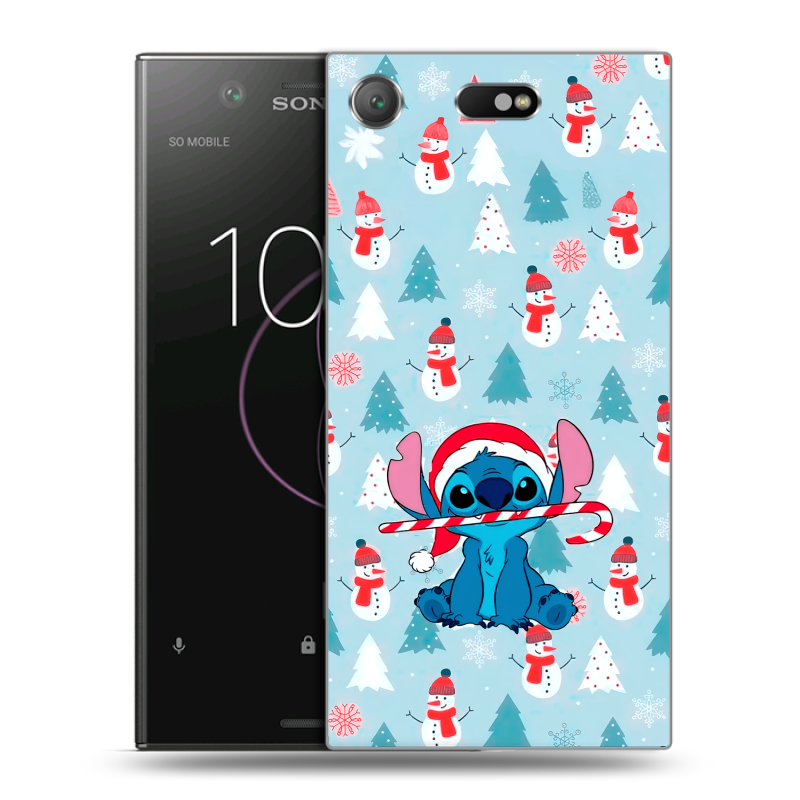 Пластиковый чехол на Sony Xperia XZ1 Compact с принтом Стич Новый год Пластиковый чехол на Sony Xperia XZ1 Compact с принтом Стич Новый год