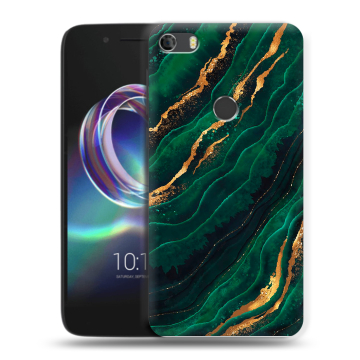 Силиконовый чехол на Alcatel Idol 5 с принтом Мрамор зеленое золото Силиконовый чехол на Alcatel Idol 5 с принтом Мрамор зеленое золото