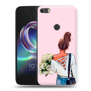 Силиконовый чехол на Alcatel Idol 5 с принтом Девушка и букет