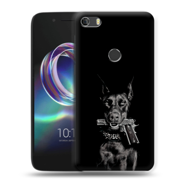 Силиконовый чехол на Alcatel Idol 5 с принтом Доберман и пистолет Силиконовый чехол на Alcatel Idol 5 с принтом Доберман и пистолет