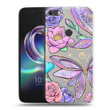 Силиконовый чехол на Alcatel Idol 5 с принтом Бабочки и цветы
