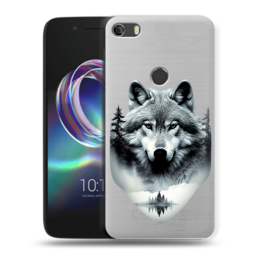 Силиконовый чехол на Alcatel Idol 5 с принтом Волк в лесу