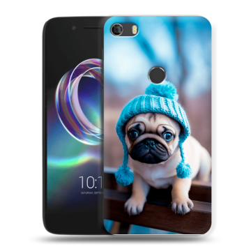 Силиконовый чехол на Alcatel Idol 5 с принтом Мопс в шапке