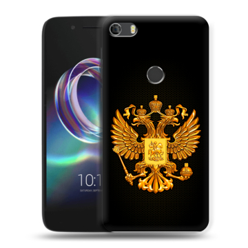 Силиконовый чехол на Alcatel Idol 5 с принтом Герб России желтый