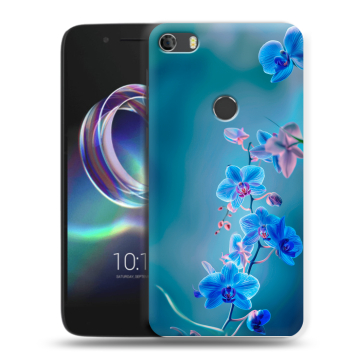 Силиконовый чехол на Alcatel Idol 5 с принтом Голубые цветы