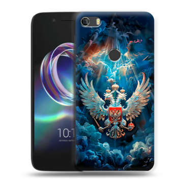 Силиконовый чехол на Alcatel Idol 5 с принтом Герб флаг России