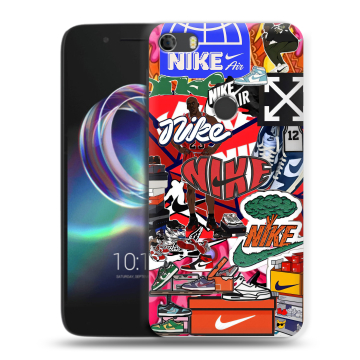 Силиконовый чехол на Alcatel Idol 5 с принтом Найк Nike яркий