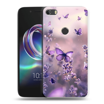 Силиконовый чехол на Alcatel Idol 5 с принтом бабочки и лаванда