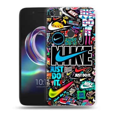 Силиконовый чехол на Alcatel Idol 5 с принтом найк nike черный Силиконовый чехол на Alcatel Idol 5 с принтом найк nike черный