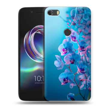 Силиконовый чехол на Alcatel Idol 5 с принтом голубые орхидеи