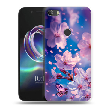 Силиконовый чехол на Alcatel Idol 5 с принтом цветы бабочки