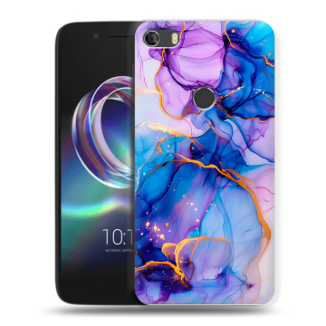 Силиконовый чехол на Alcatel Idol 5 с принтом синий мрамор