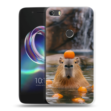 Силиконовый чехол на Alcatel Idol 5 с принтом Капибара с апельсином Силиконовый чехол на Alcatel Idol 5 с принтом Капибара с апельсином