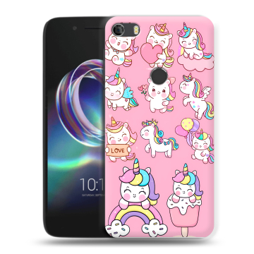 Силиконовый чехол на Alcatel Idol 5 с принтом Единороги и радуга Силиконовый чехол на Alcatel Idol 5 с принтом Единороги и радуга