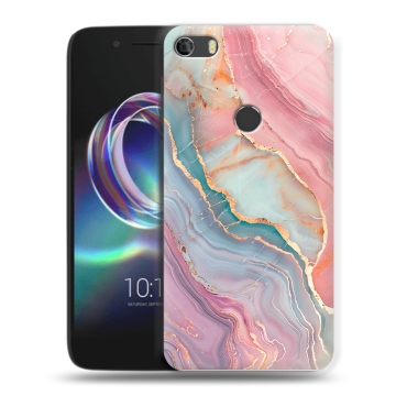 Силиконовый чехол на Alcatel Idol 5 с принтом розовый мрамор