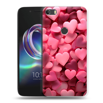 Силиконовый чехол на Alcatel Idol 5 с принтом розовые сердечки
