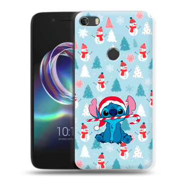 Силиконовый чехол на Alcatel Idol 5 с принтом Стич Новый год