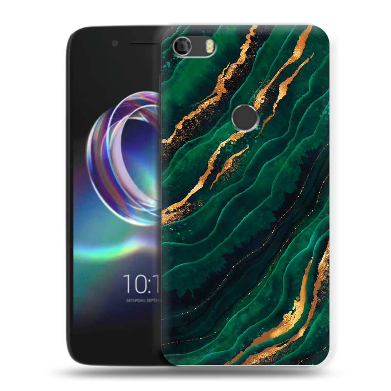 Силиконовый чехол на Alcatel Idol 5 с принтом Мрамор зеленое золото Силиконовый чехол на Alcatel Idol 5 с принтом Мрамор зеленое золото