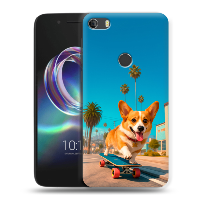 Силиконовый чехол на Alcatel Idol 5 с принтом Корги на скейте Силиконовый чехол на Alcatel Idol 5 с принтом Корги на скейте