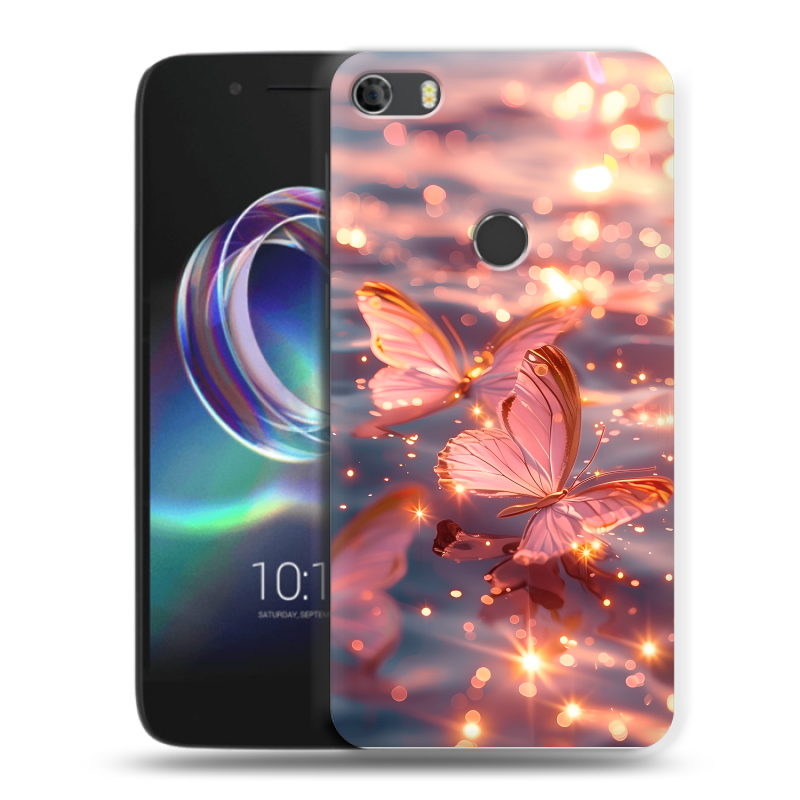 Силиконовый чехол на Alcatel Idol 5 с принтом бабочки розовые Силиконовый чехол на Alcatel Idol 5 с принтом бабочки розовые