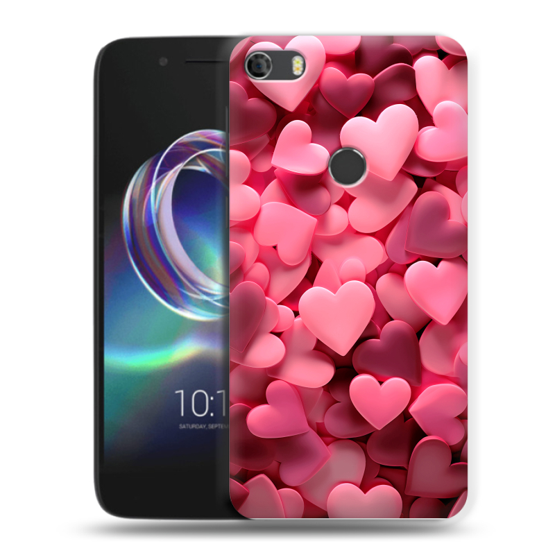 Силиконовый чехол на Alcatel Idol 5 с принтом розовые сердечки Силиконовый чехол на Alcatel Idol 5 с принтом розовые сердечки