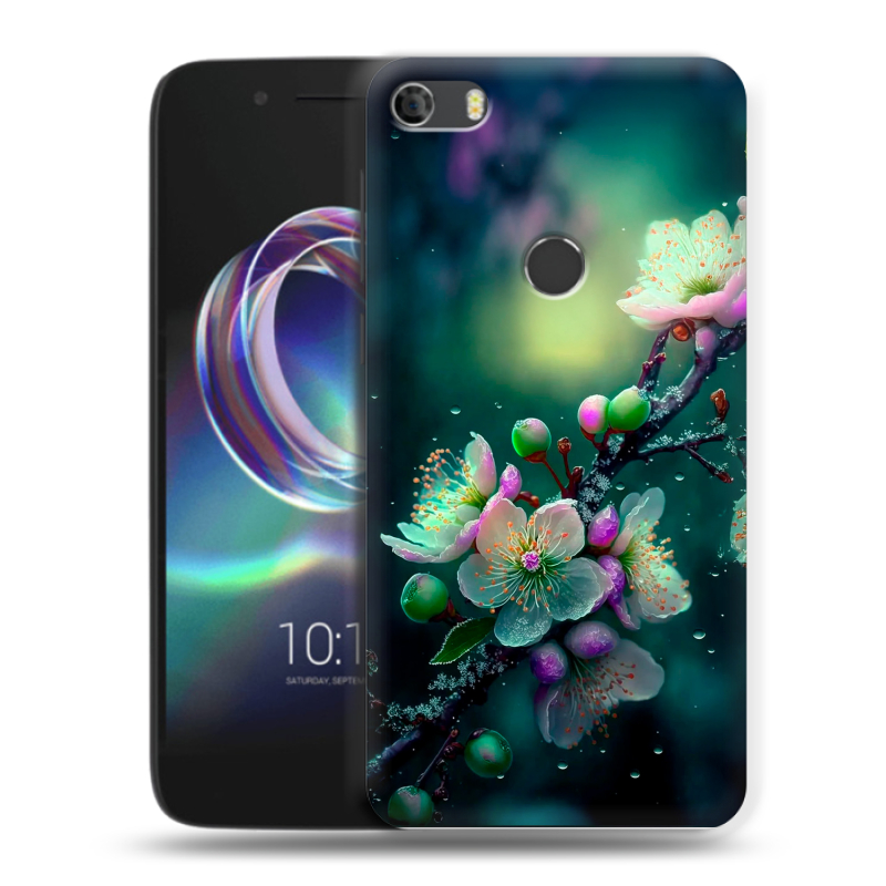 Силиконовый чехол на Alcatel Idol 5 с принтом Цветы и мрамор Силиконовый чехол на Alcatel Idol 5 с принтом Цветы и мрамор