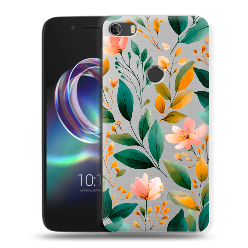 Силиконовый чехол на Alcatel Idol 5 с принтом Цветы паттерн Силиконовый чехол на Alcatel Idol 5 с принтом Цветы паттерн