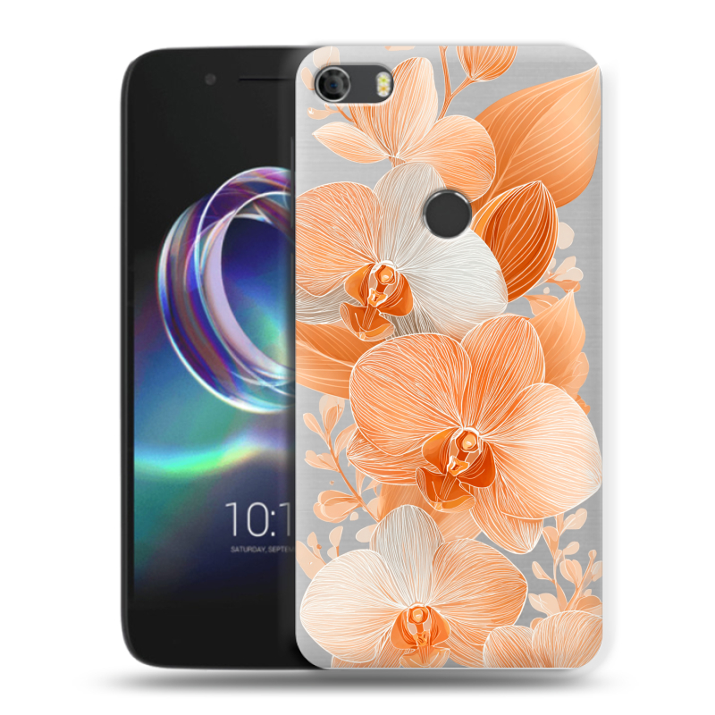 Силиконовый чехол на Alcatel Idol 5 с принтом Бежевые цветы Силиконовый чехол на Alcatel Idol 5 с принтом Бежевые цветы