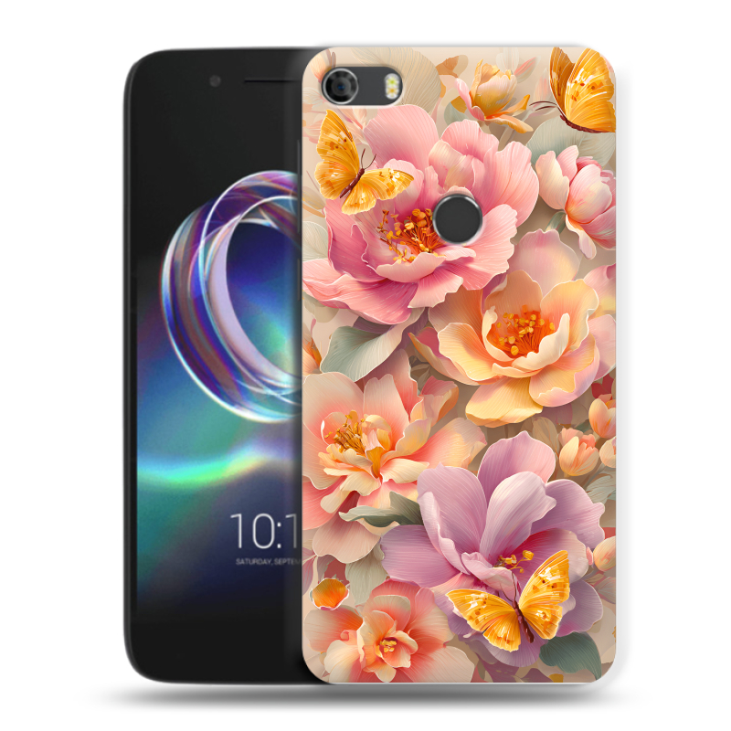 Силиконовый чехол на Alcatel Idol 5 с принтом Цветы и бабочки Силиконовый чехол на Alcatel Idol 5 с принтом Цветы и бабочки