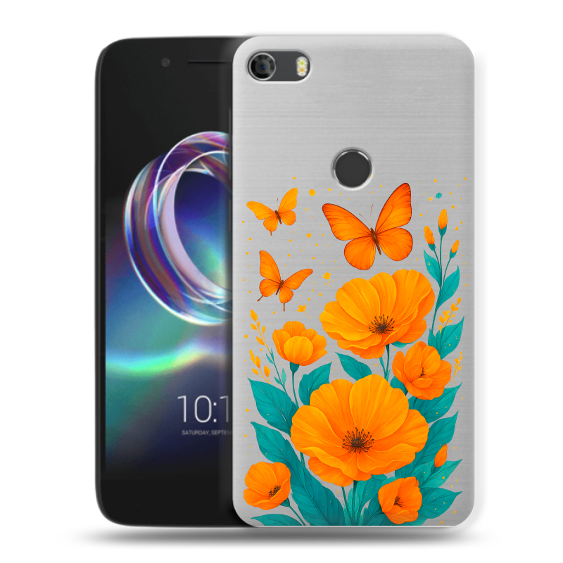 Силиконовый чехол на Alcatel Idol 5 с принтом цветы бабочки Силиконовый чехол на Alcatel Idol 5 с принтом цветы бабочки