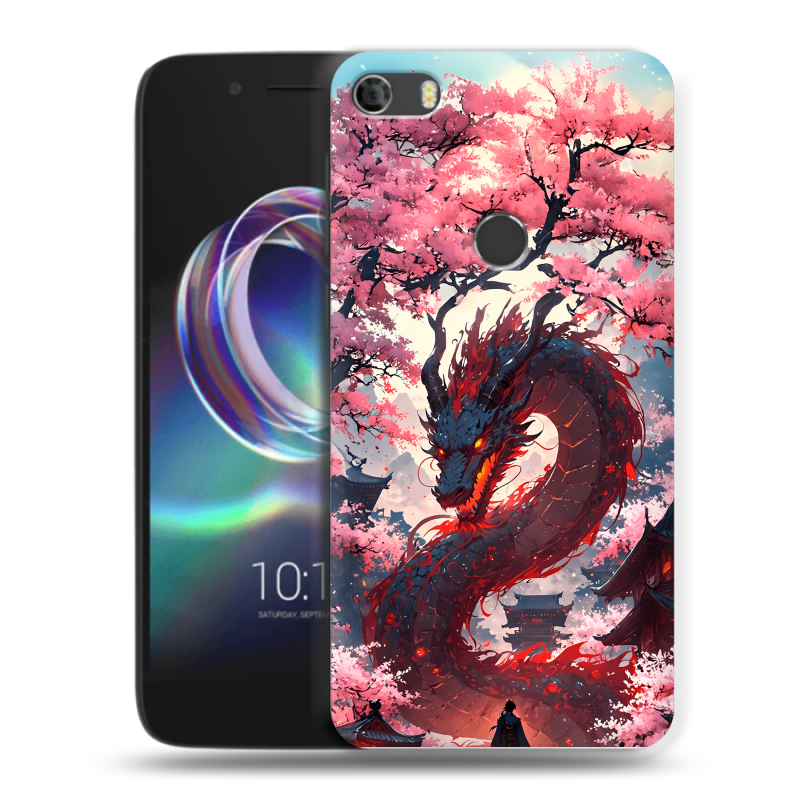 Силиконовый чехол на Alcatel Idol 5 с принтом Дракон Японский Силиконовый чехол на Alcatel Idol 5 с принтом Дракон Японский