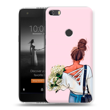 Силиконовый чехол на Alcatel Idol 5S с принтом Девушка и букет
