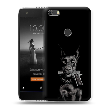 Силиконовый чехол на Alcatel Idol 5S с принтом Доберман и пистолет