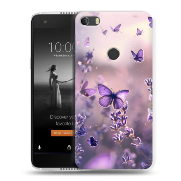 Силиконовый чехол на Alcatel Idol 5S с принтом бабочки и лаванда