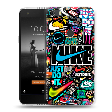 Силиконовый чехол на Alcatel Idol 5S с принтом найк nike черный Силиконовый чехол на Alcatel Idol 5S с принтом найк nike черный
